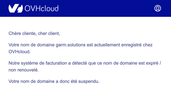 Notification for the suspension of the garm.solutions domain